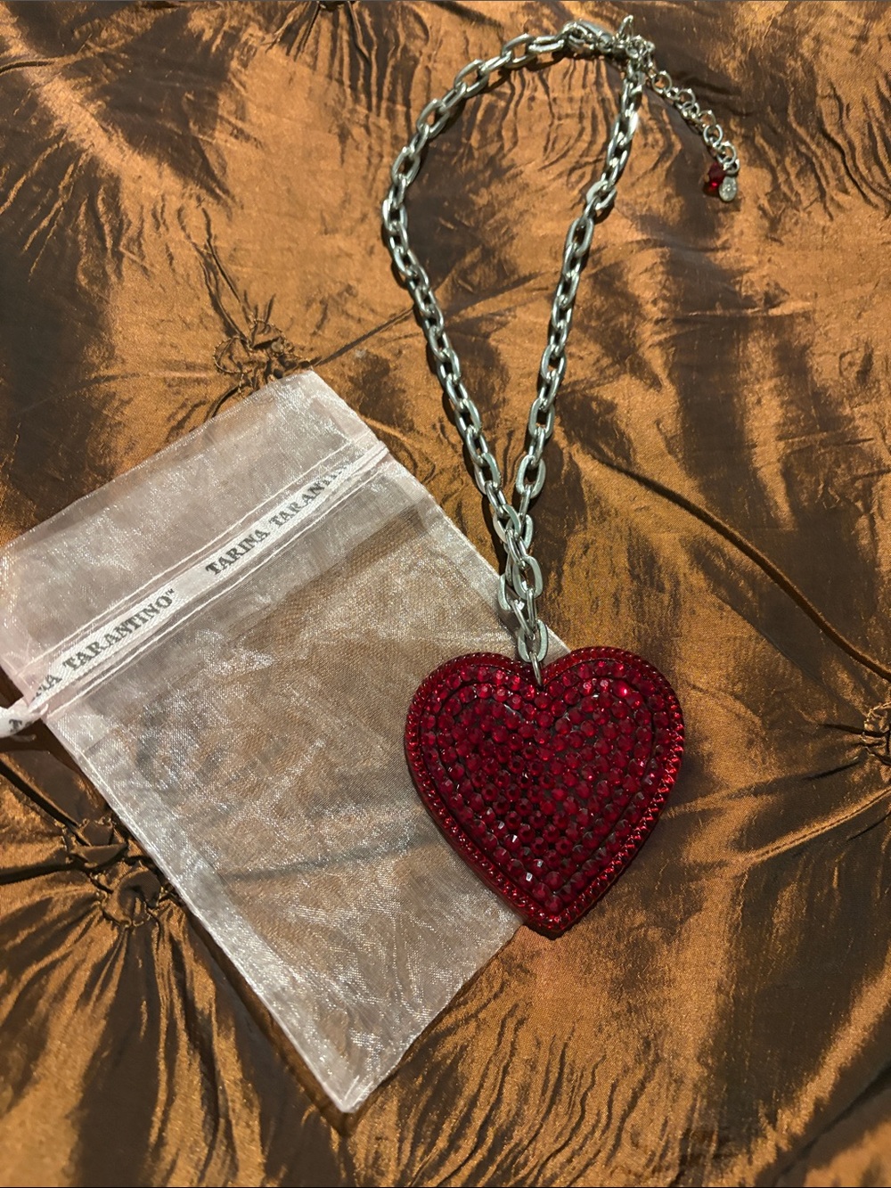 Tarina Tarantino Red Heart Pendant Necklace with Iridescent Crystals